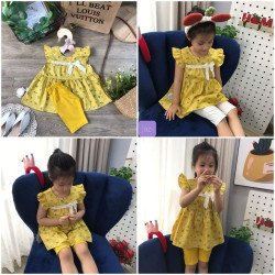 Váy hoa tay tiên nơ eo size 2-6 - V1135